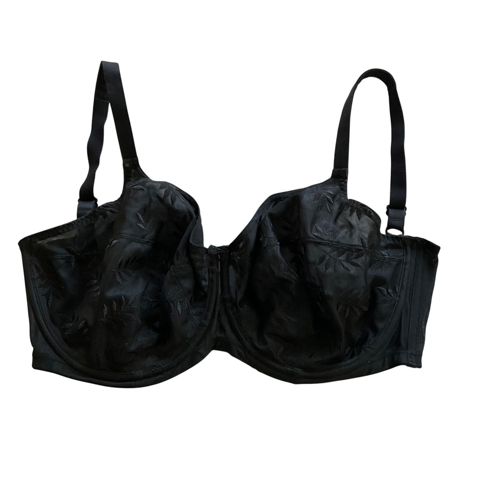 Panache Tango Balconette Bra Women 32L Black Leaf Embroidered Mesh Underwire